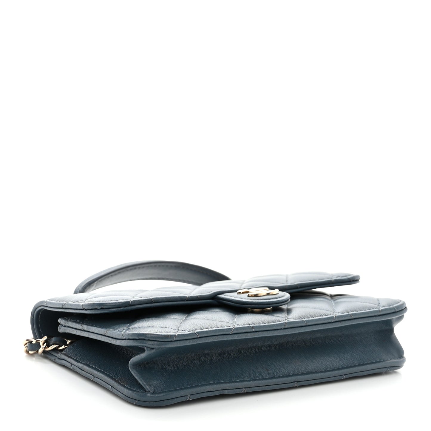 Lambskin Quilted Flap Phone Holder With Chain Blue