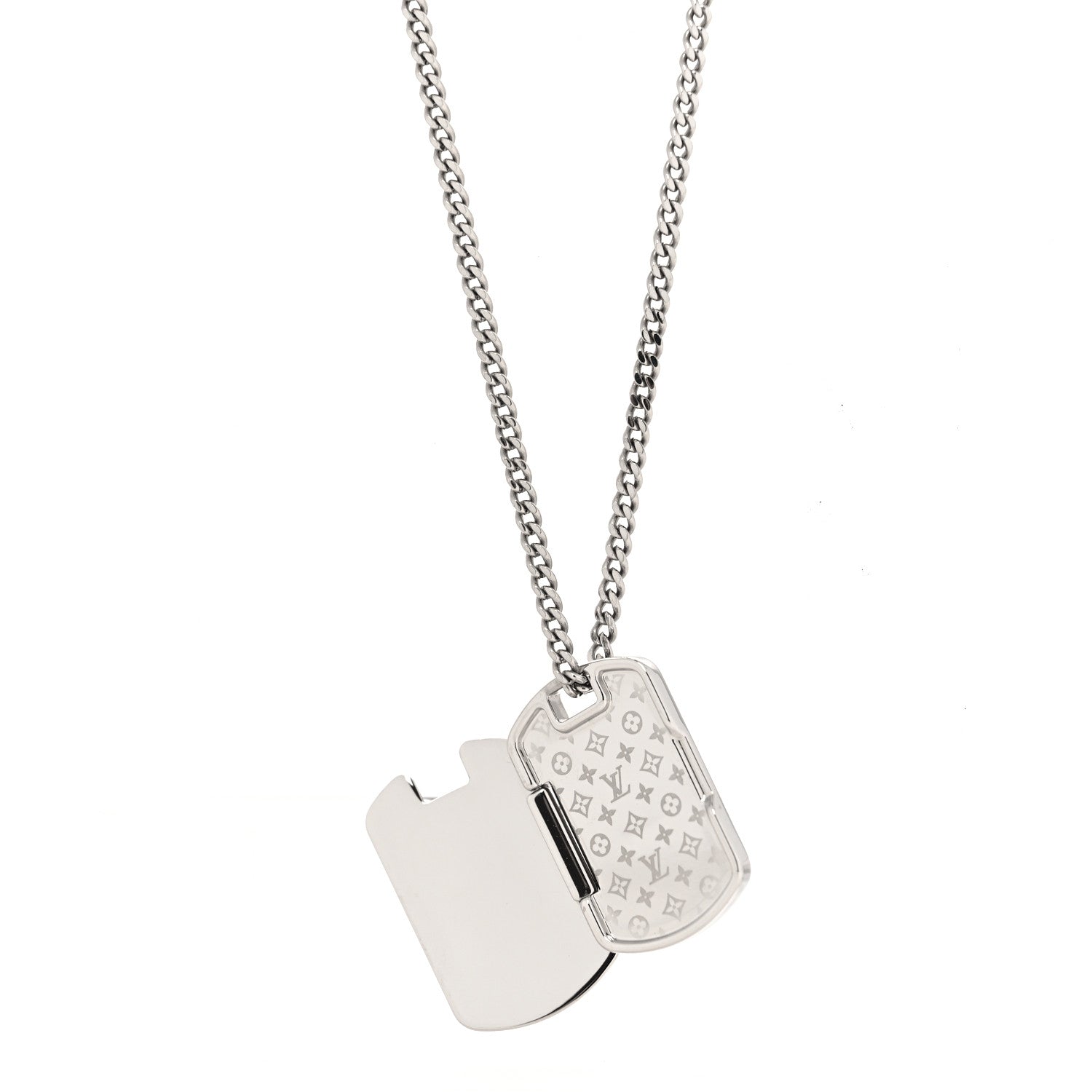 Louis Vuitton Monogram Chain Shades Locket Pendant Necklace Silver 4 of 8