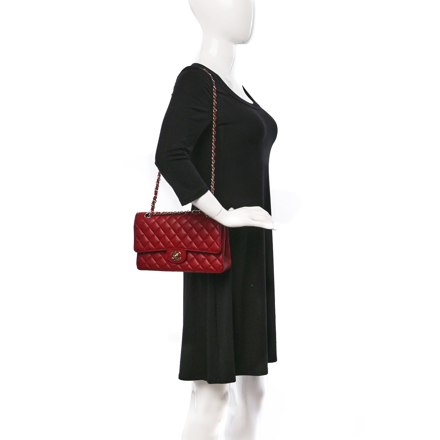 Caviar Quilted Medium Double Flap Dark Red
