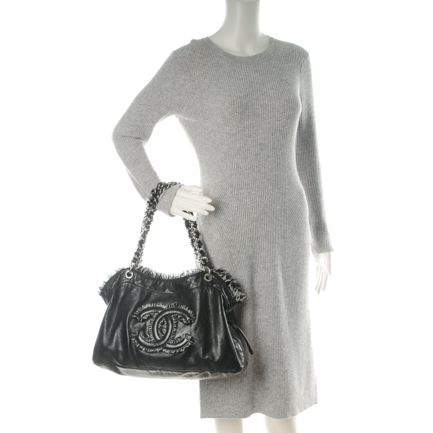 Tweed Lambskin Drawstring Tweedy Tote Black