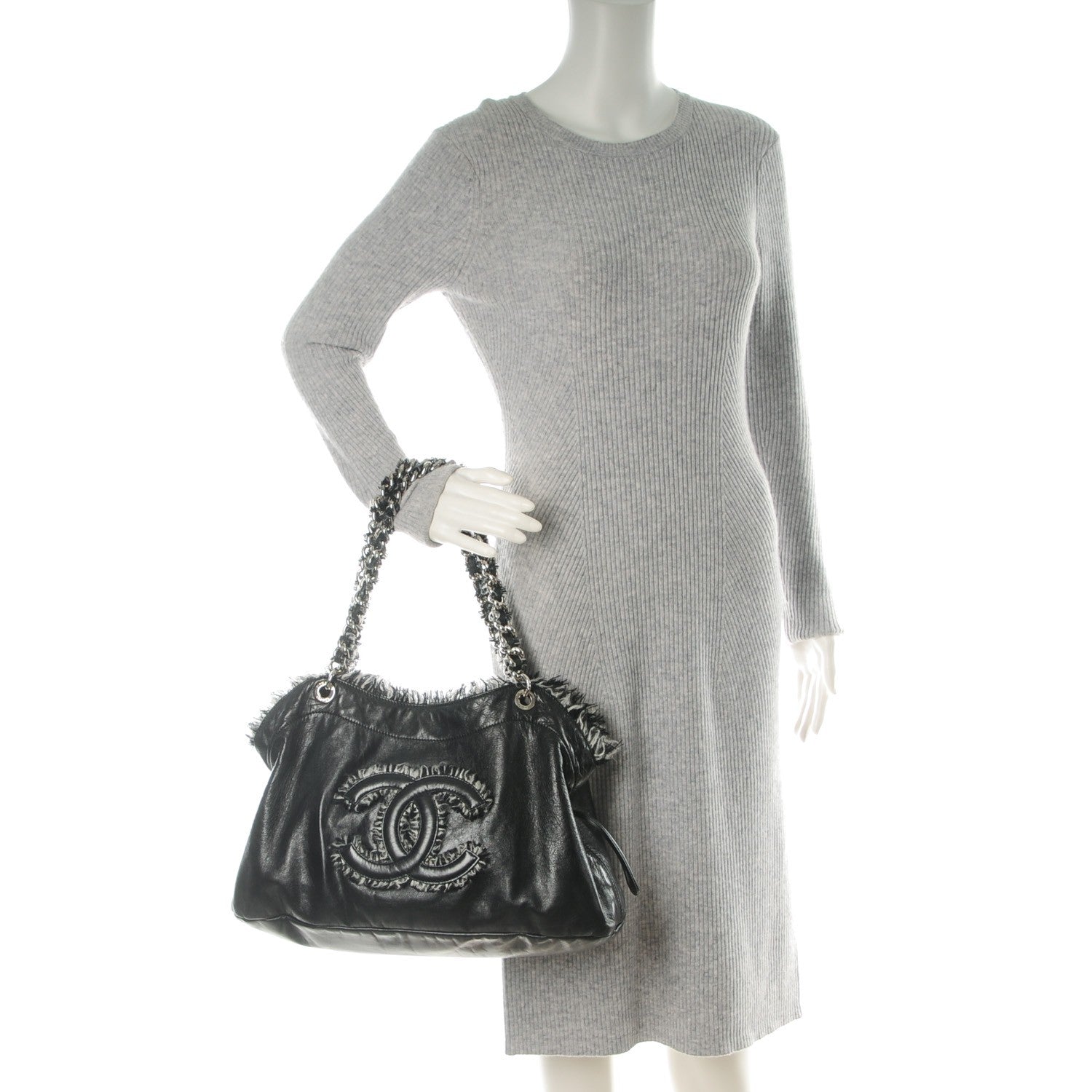 Chanel Tweed Lambskin Drawstring Tweedy Tote Black 2 of 7