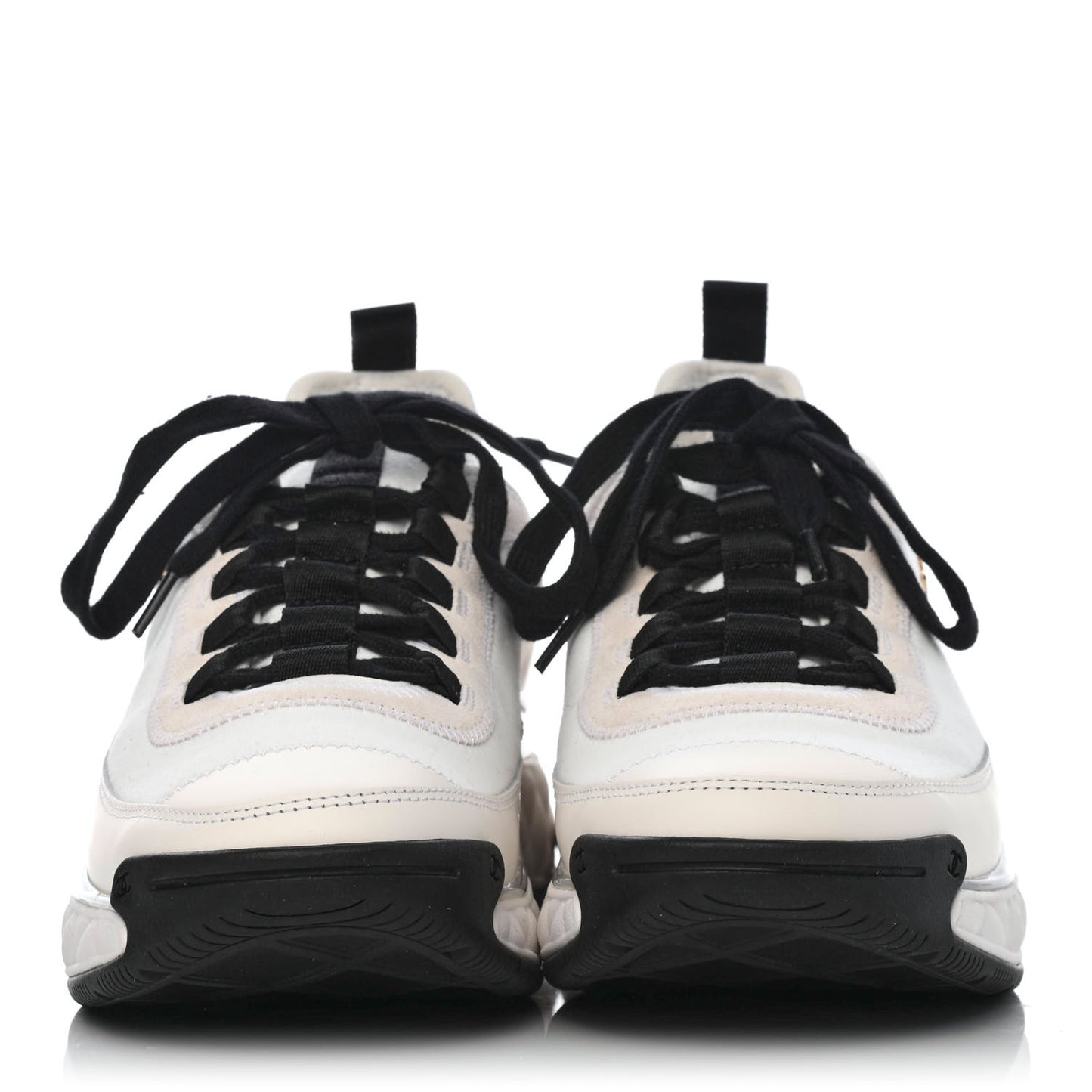 Velvet Calfskin Mixed Fibers CC Sneakers 38 Ivory Black