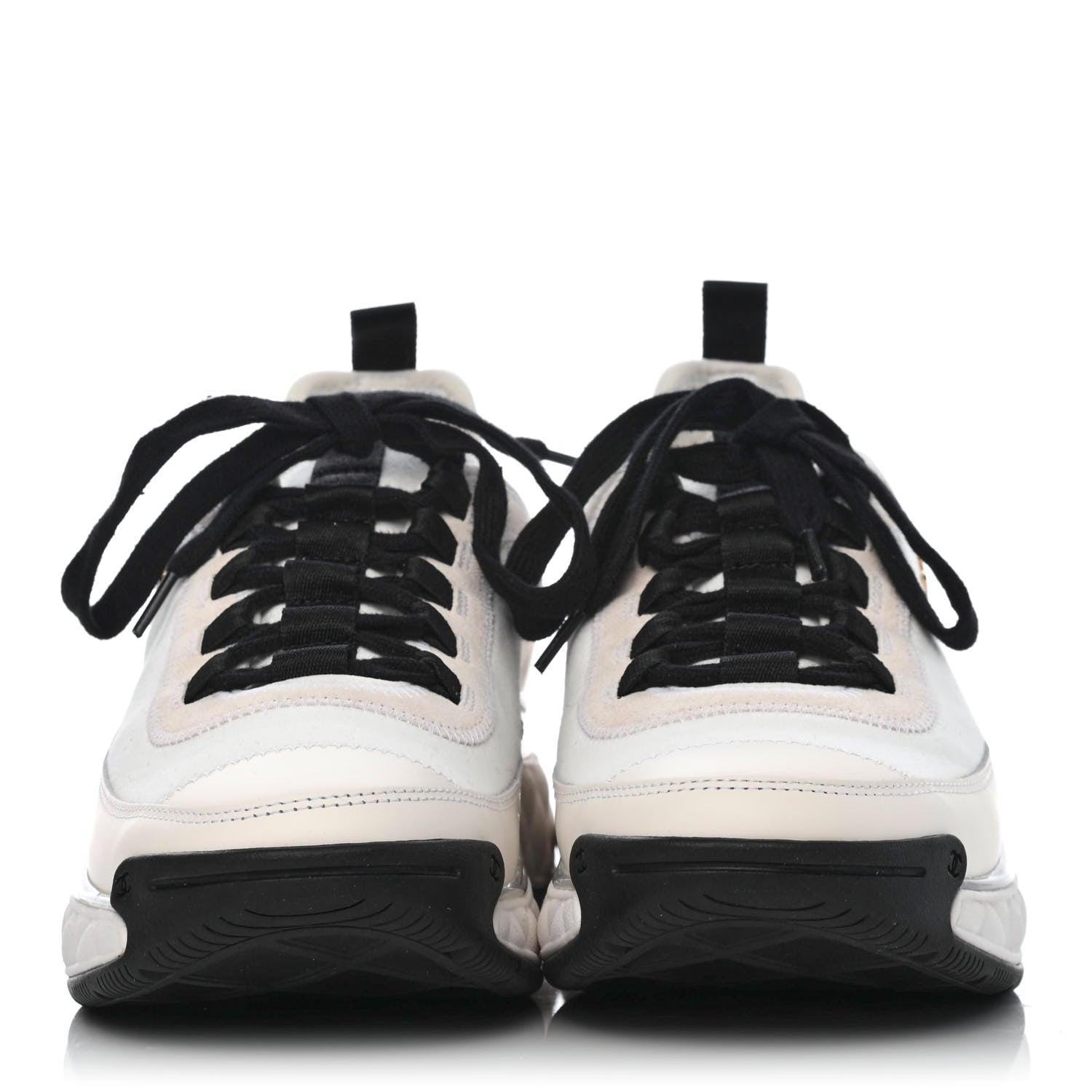 Chanel Velvet Calfskin Mixed Fibers CC Sneakers 38 Ivory Black 2 of 4