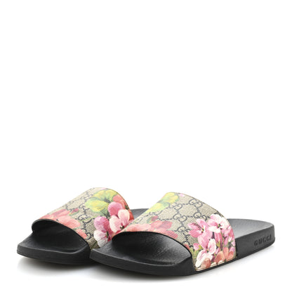 Gucci GG Supreme Monogram Blooms Slide Sandals 38 Beige Multicolor 4 of 10