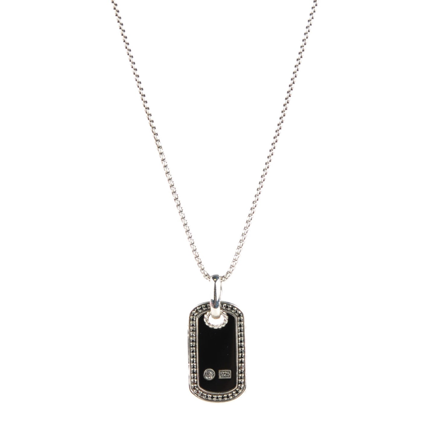 Sterling Silver Black Onyx Black Diamond Small Dog Tag Necklace