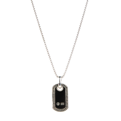 David Yurman Sterling Silver Black Onyx Black Diamond Small Dog Tag Necklace 1 of 5