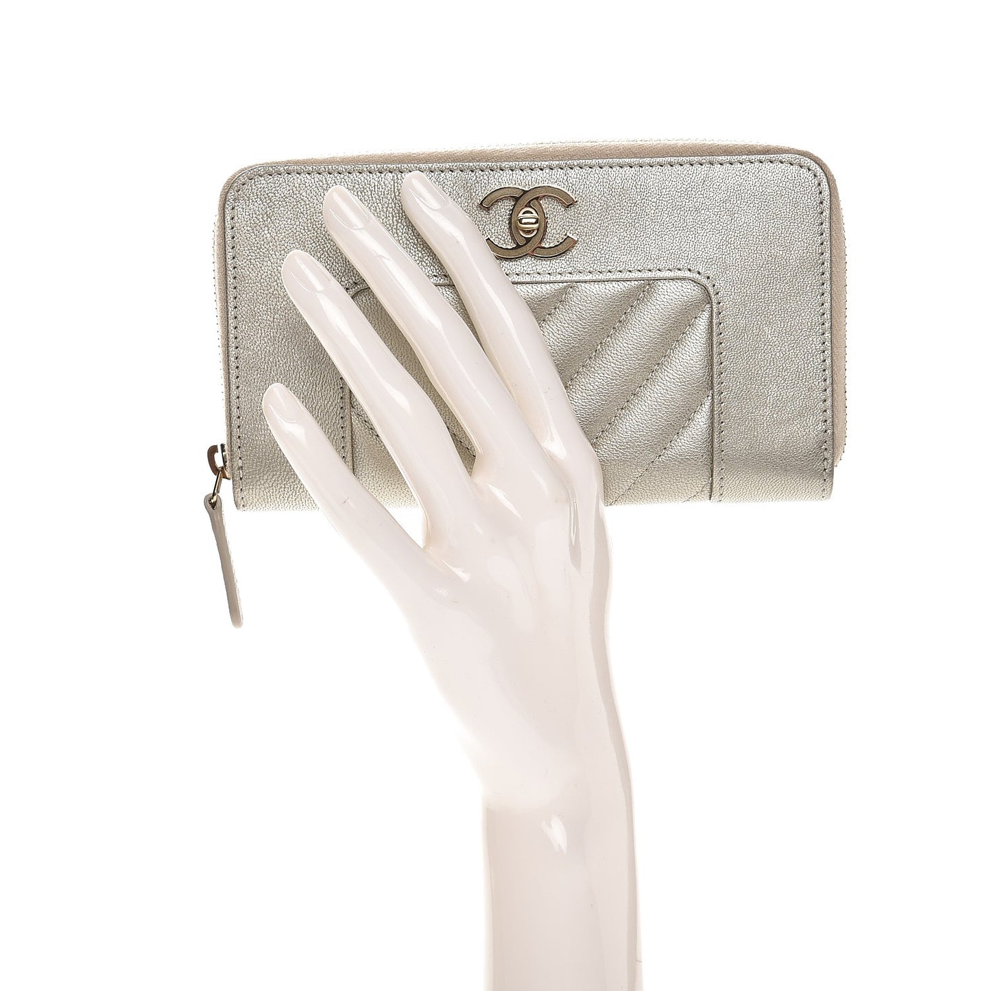 Metallic Sheepskin Quilted Mademoiselle Vintage Zip Around Wallet Light Gold