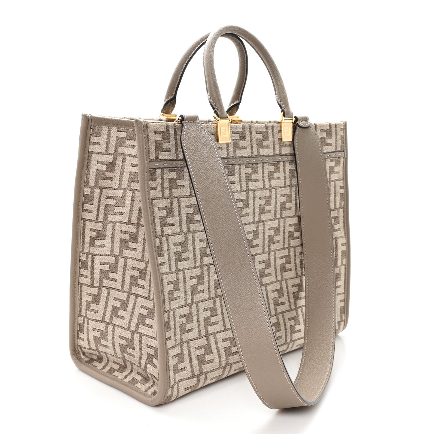 Chenille Vitello Cher FF Medium Fendi Sunshine Shopper Tote Tortora