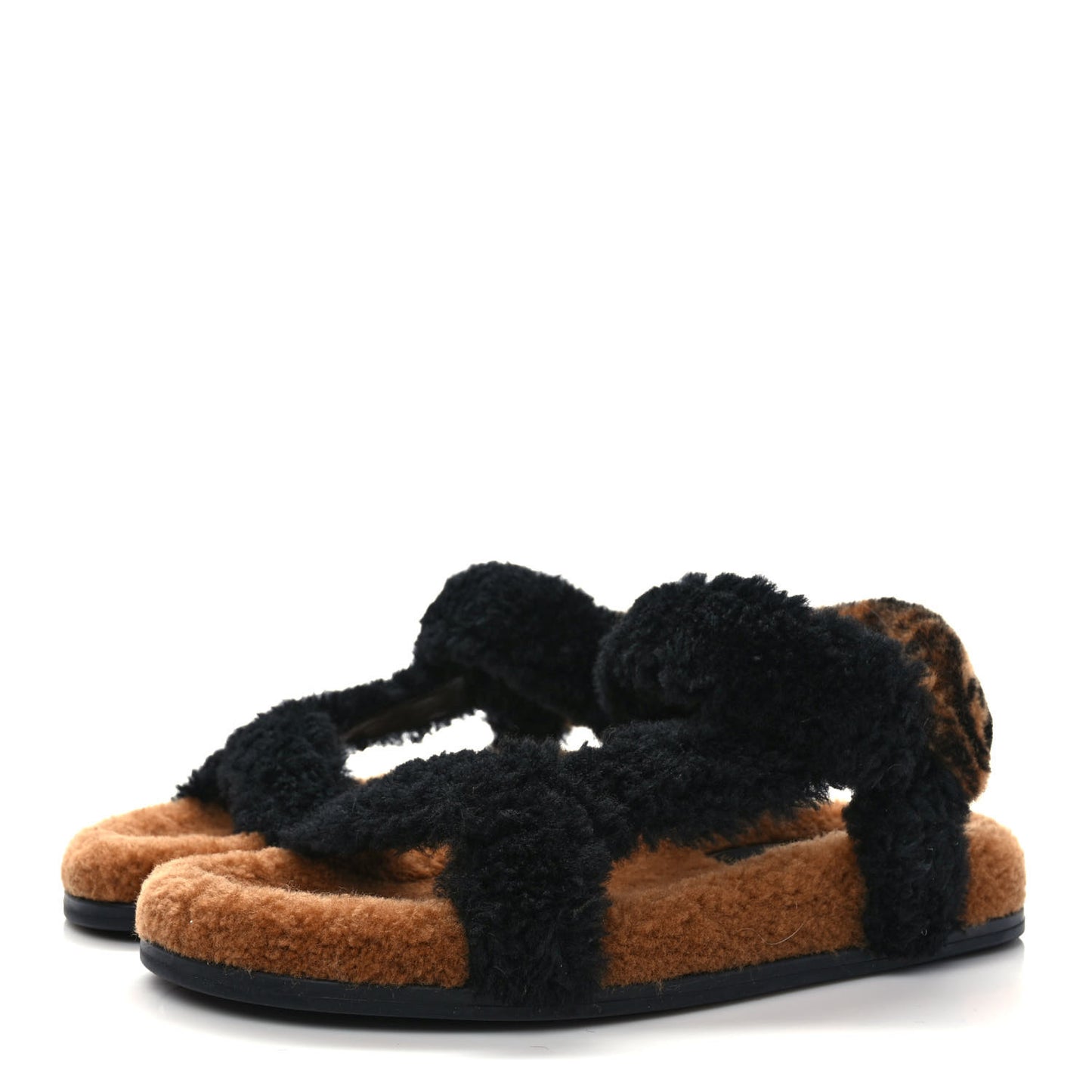 Shearling FF Fendi Feel Sandals 40 Tobacco Black
