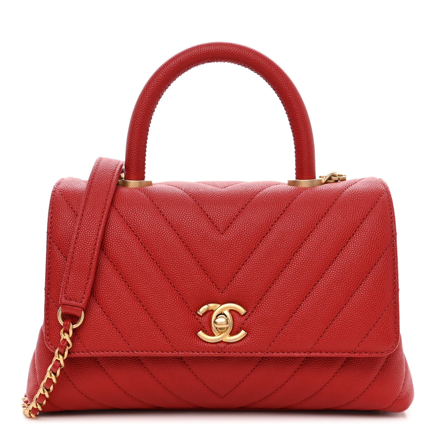 Chanel Caviar Chevron Quilted Mini Coco Handle Flap Red 1 of 10