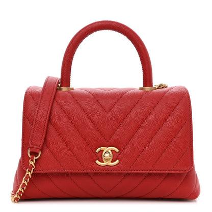 Chanel Caviar Chevron Quilted Mini Coco Handle Flap Red 1 of 10