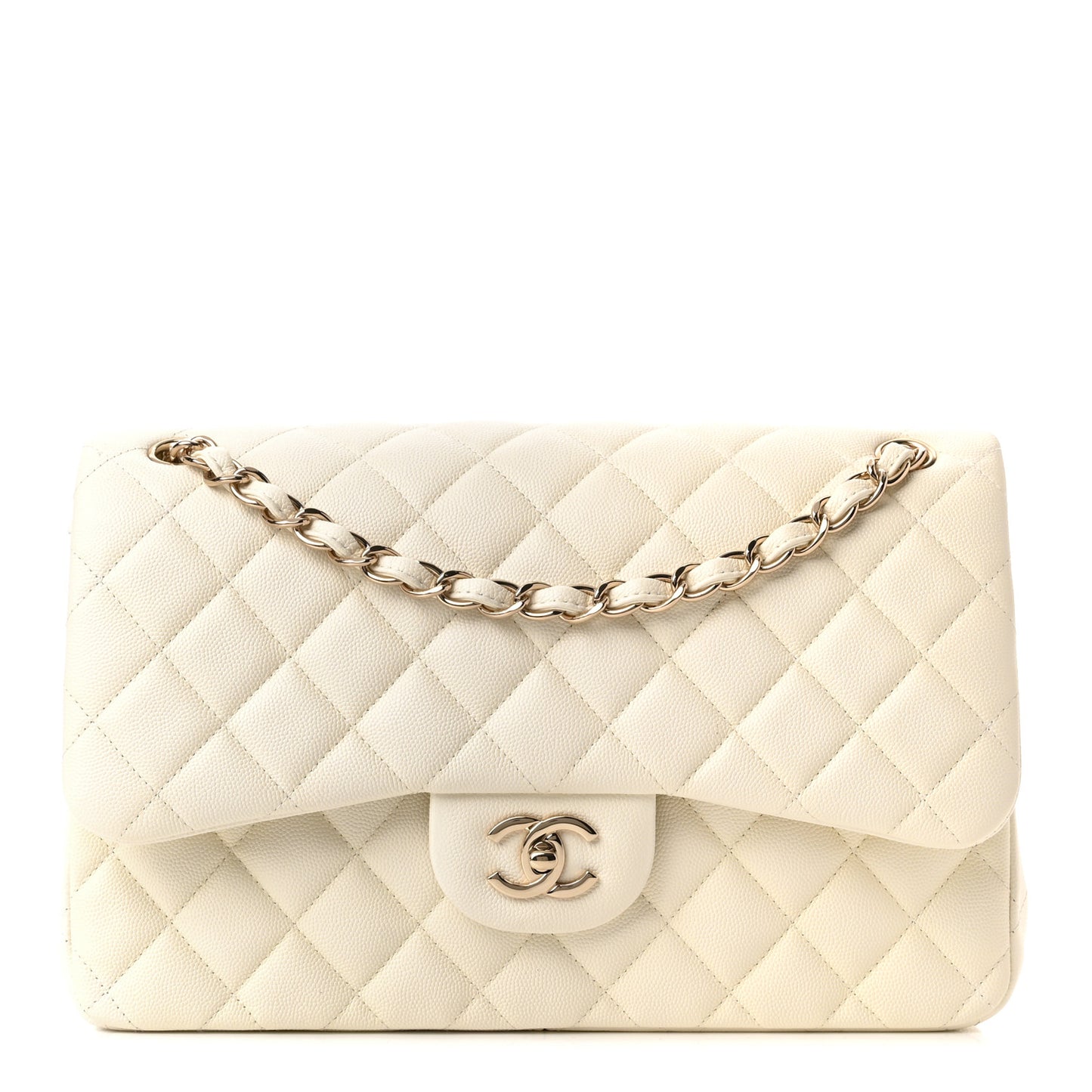 Caviar Quilted Jumbo Double Flap White