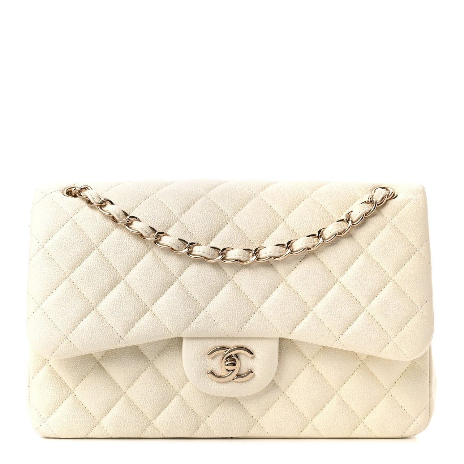 Chanel Caviar Quilted Jumbo Double Flap White 1 of 11