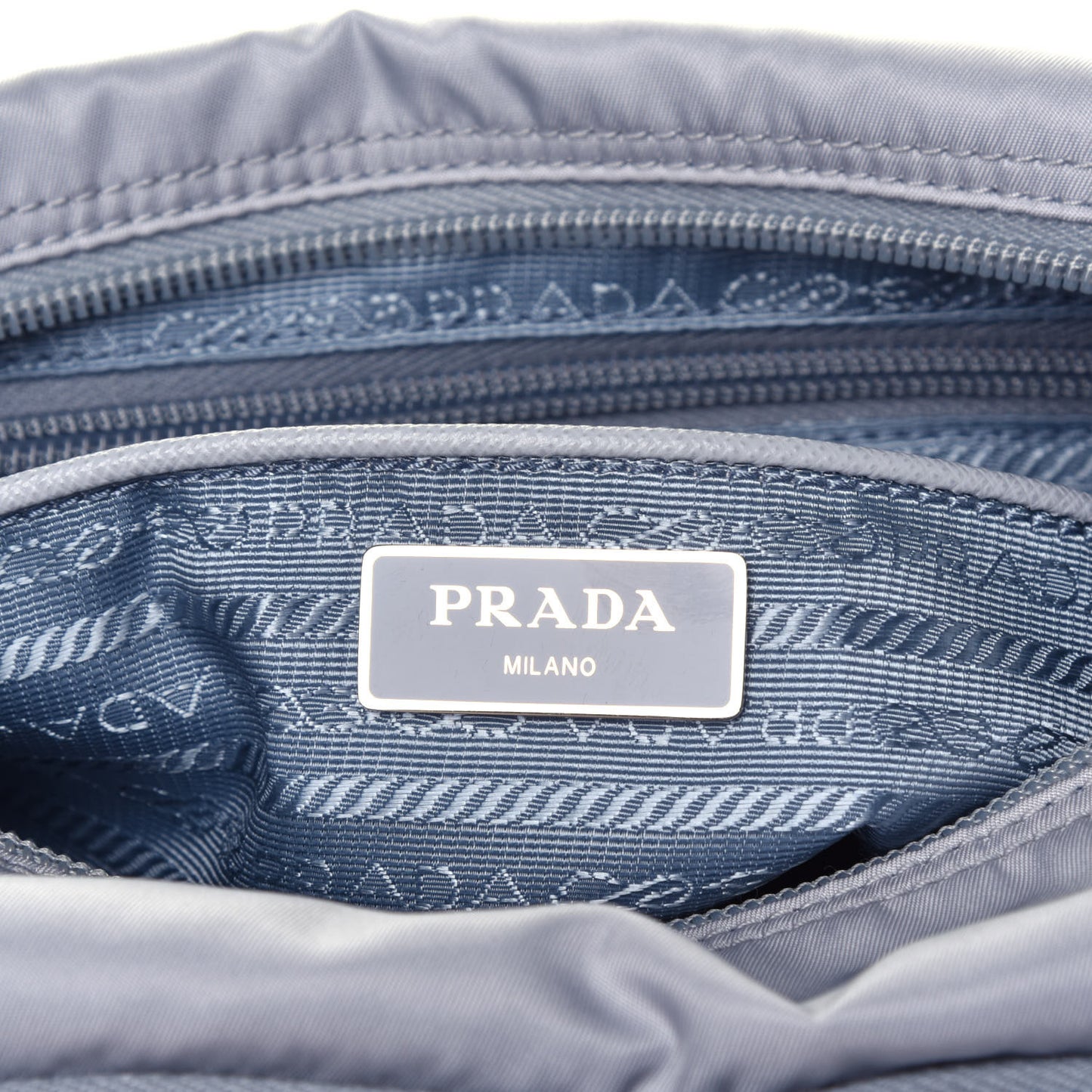 Re-Nylon Vela Saffiano Pocket Double Buckle Messenger Shoulder Bag Fiordaliso