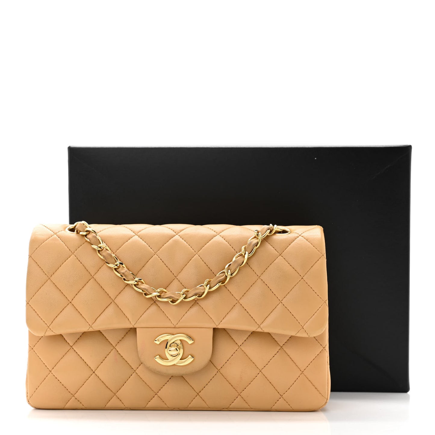 Lambskin Quilted Small Double Flap Beige