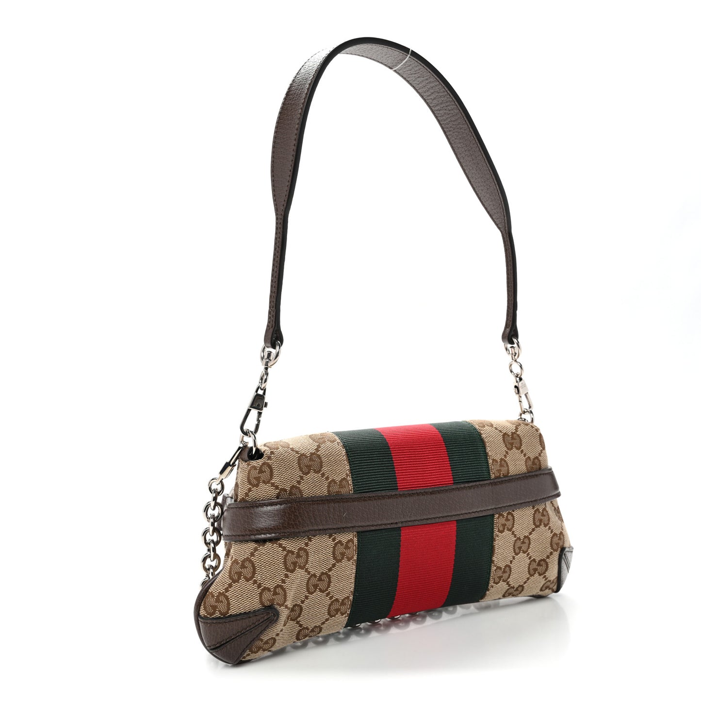 Monogram Textured Dollar Calfskin Heavy Grosgrain Web Small Maxi Horsebit Chain Shoulder Bag Beige Ebony New Acero