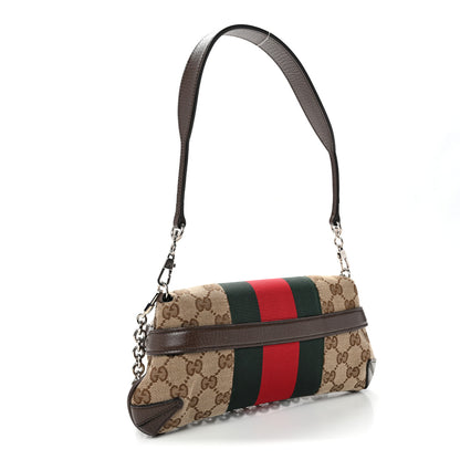 Gucci Monogram Textured Dollar Calfskin Heavy Grosgrain Web Small Maxi Horsebit Chain Shoulder Bag Beige Ebony New Acero 3 of 9