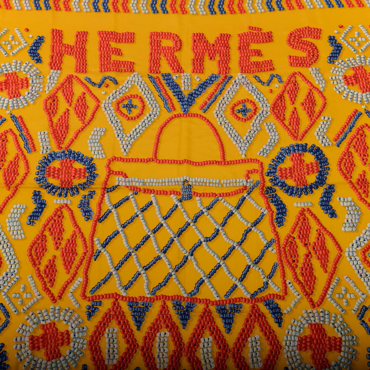 Hermes Silk Twill Kelly En Perles Giant Scarf 140 Curry Corail Encre 2 of 6