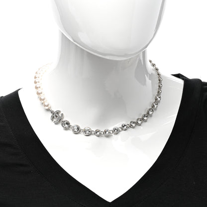 Chanel Pearl Crystal CC Choker Necklace Silver 2 of 6
