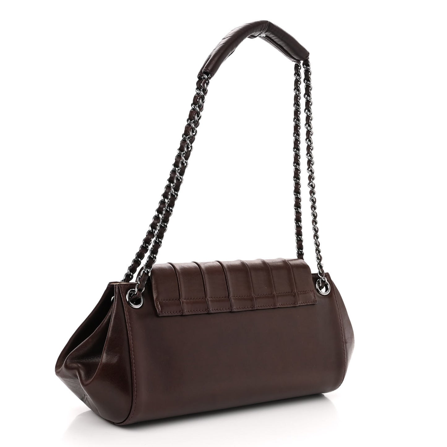 Lambskin Vertical Quilt Small Accordion Flap Brown