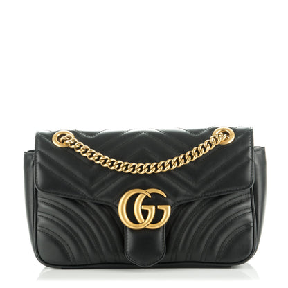 Gucci Calfskin Matelasse Small GG Marmont Shoulder Bag Black 1 of 7
