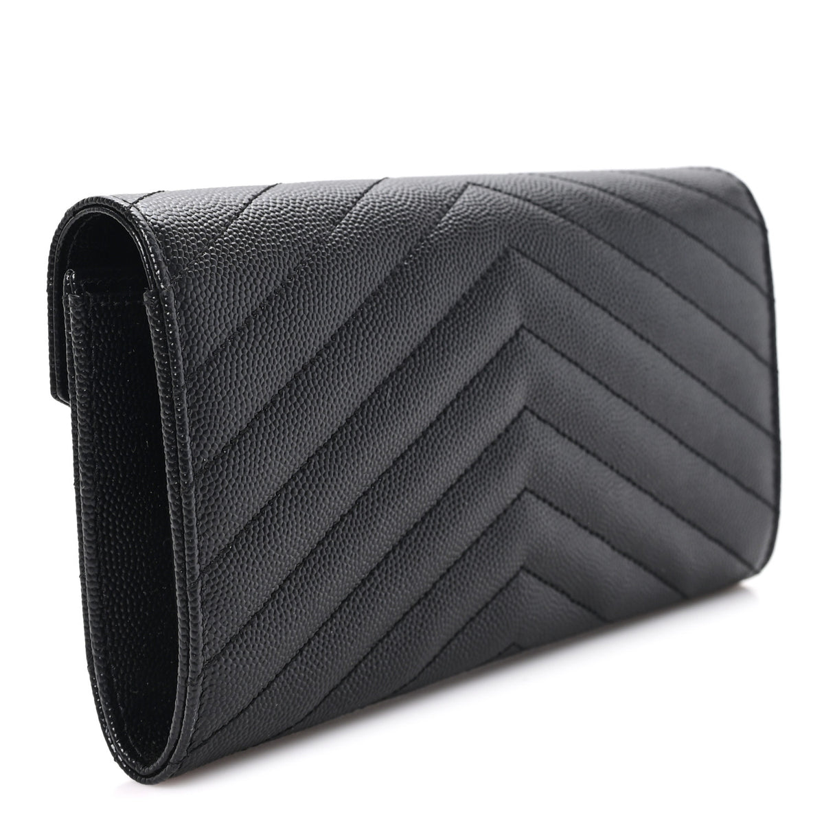 Saint Laurent Grain De Poudre Matelasse Chevron Monogram Flap Wallet Black 3 of 8