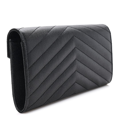 Saint Laurent Grain De Poudre Matelasse Chevron Monogram Flap Wallet Black 3 of 8