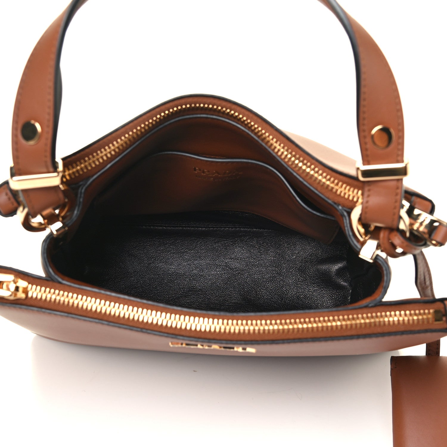 Prada New Calfskin Small Deux Shoulder Bag Cognac 4 of 4