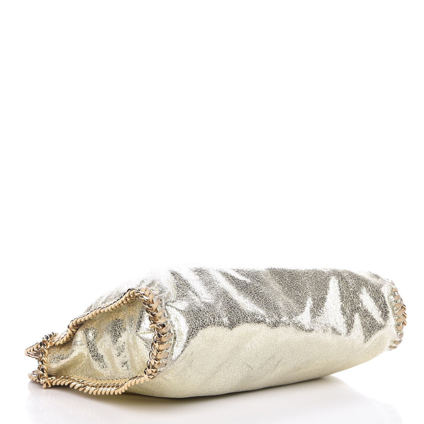 Metallic Crackle Shaggy Deer Falabella Fold Over Tote Gold