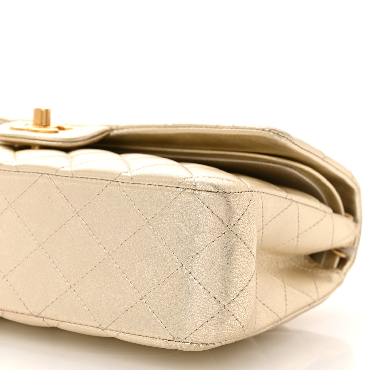 Metallic Lambskin Quilted Medium Double Flap Gold