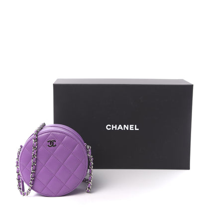 Chanel Lambskin Quilted Round Clutch With Chain Purple 11 of 11