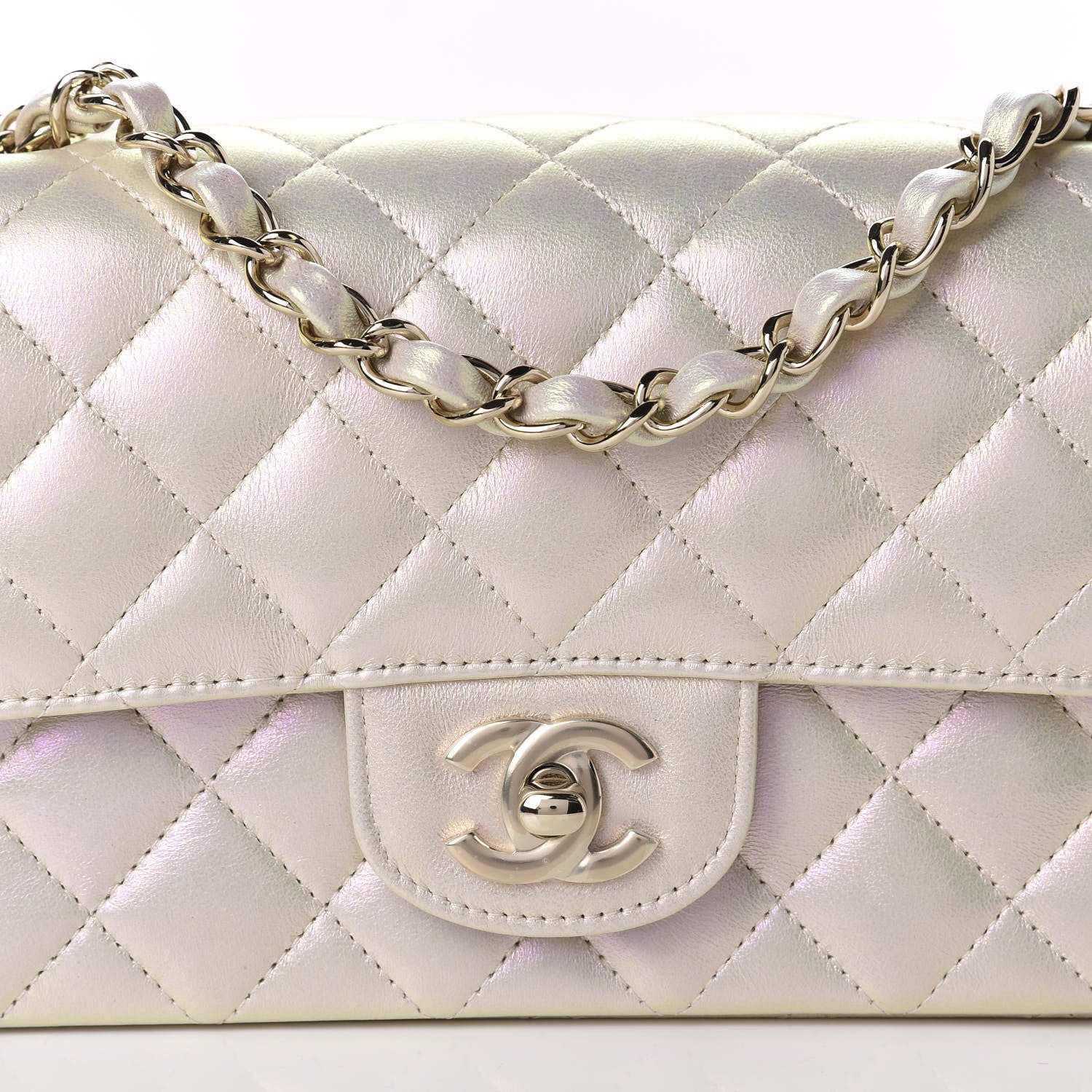 Chanel Iridescent Lambskin Quilted Mini Rectangular Flap Ivory 10 of 11