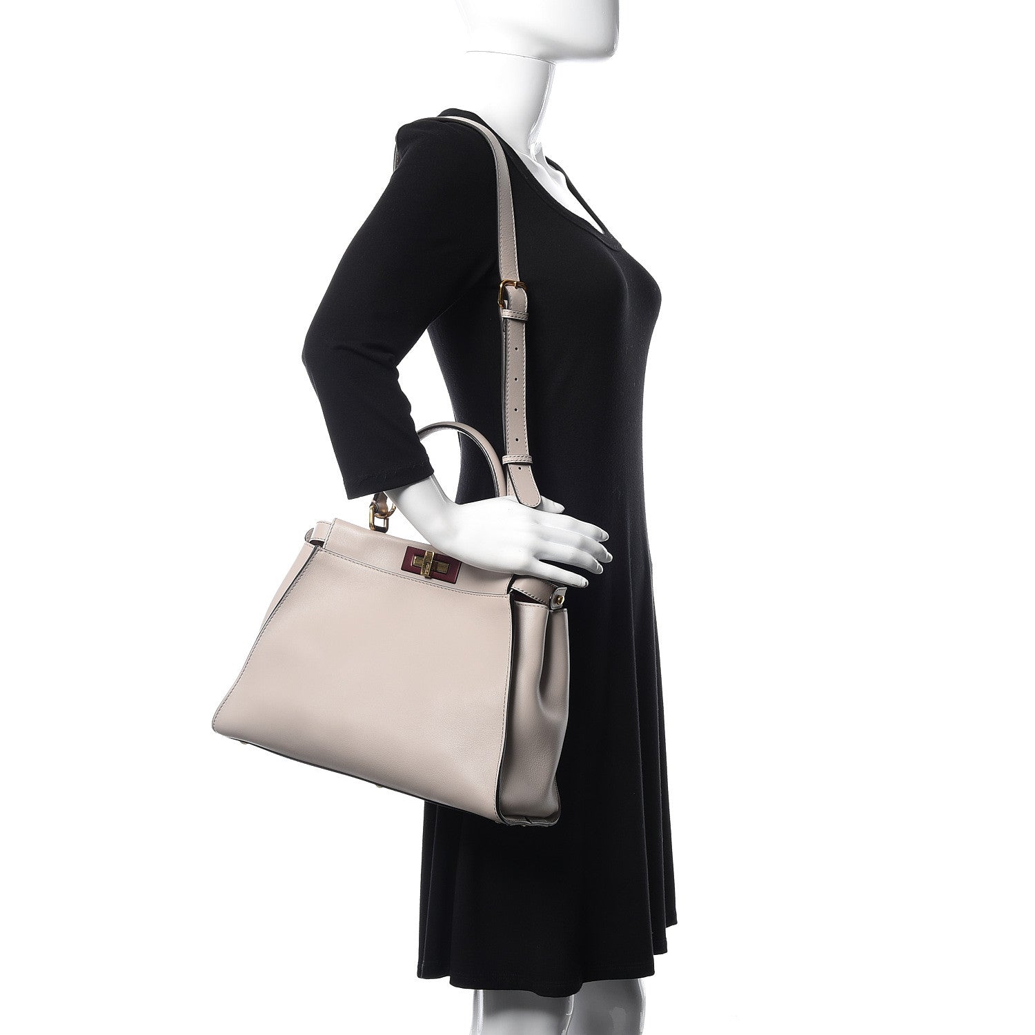 Fendi Vitello Seta Shiny Nappa Medium Peekaboo Iconic Satchel Grigio Polvere Bois de Rose 2 of 8