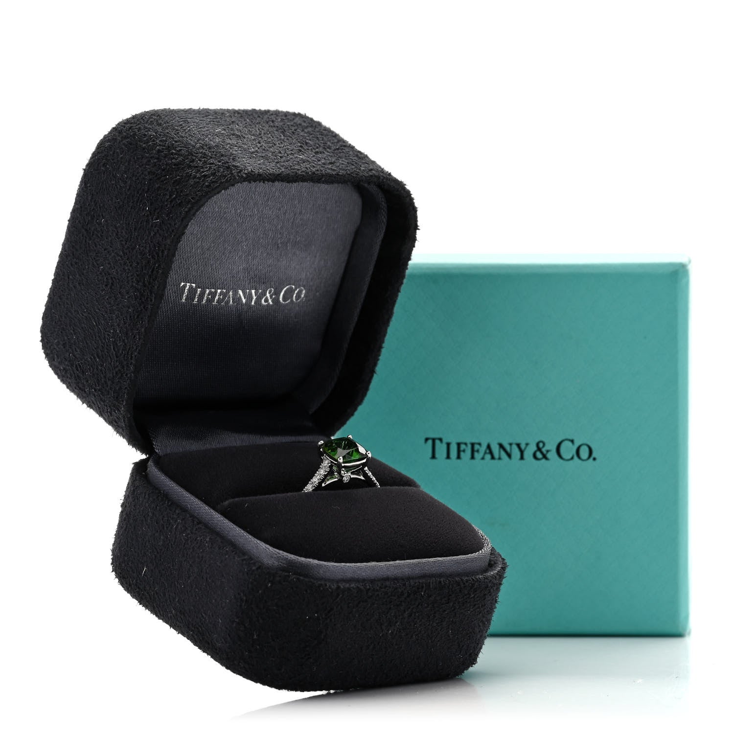 Tiffany Platinum Diamond Green Tourmaline Legacy Ring 49 4.75 6 of 6