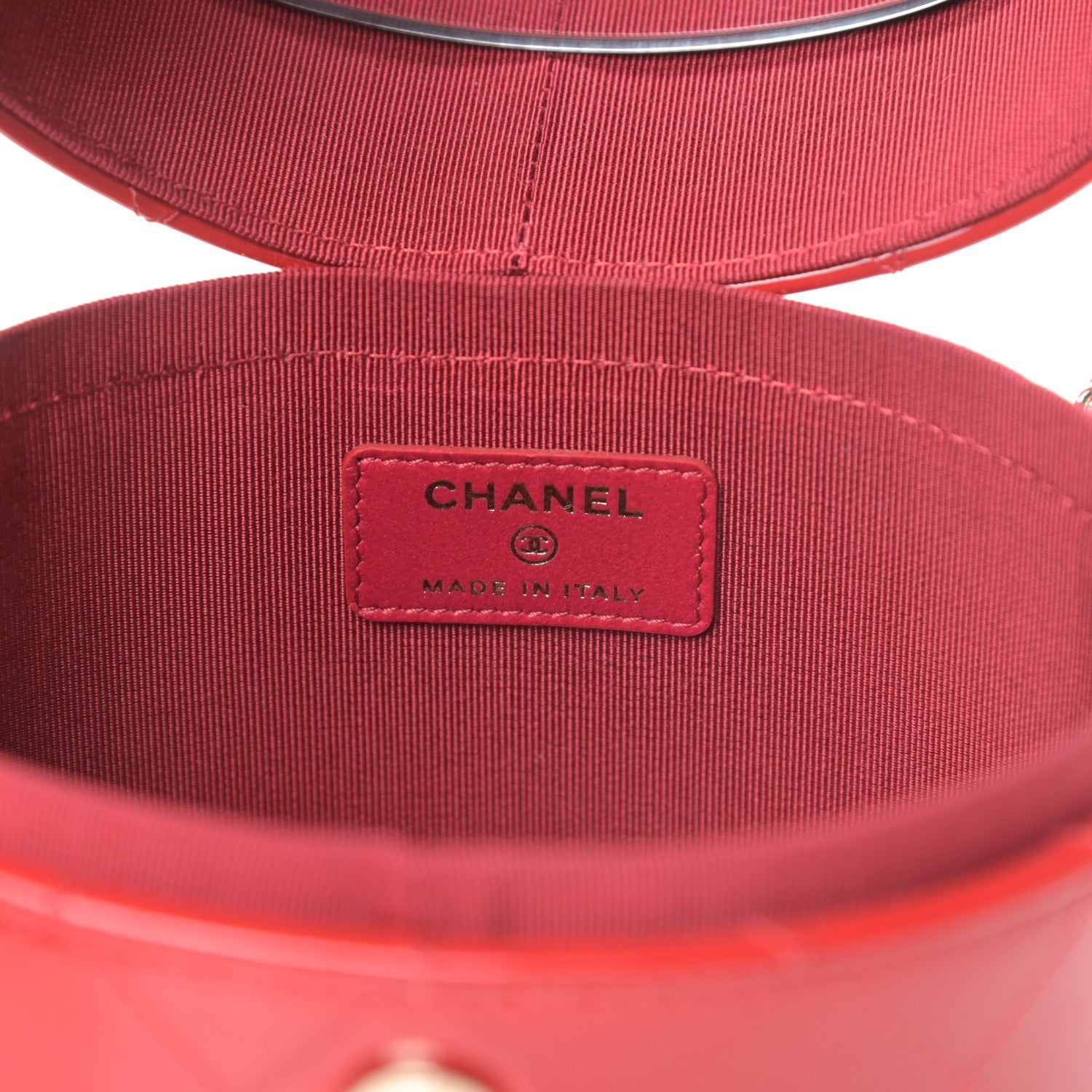 Chanel Patent Quilted Small Round Vanity With Chain Red 6 of 10