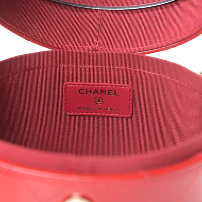 Chanel Patent Quilted Small Round Vanity With Chain Red 6 of 10
