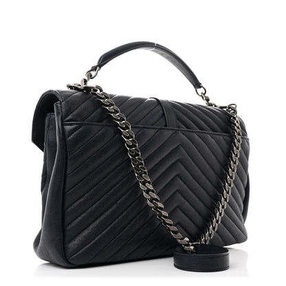 Saint Laurent Sheepskin Matelasse Chevron Monogram Large College Satchel Deep Marine 3 of 12