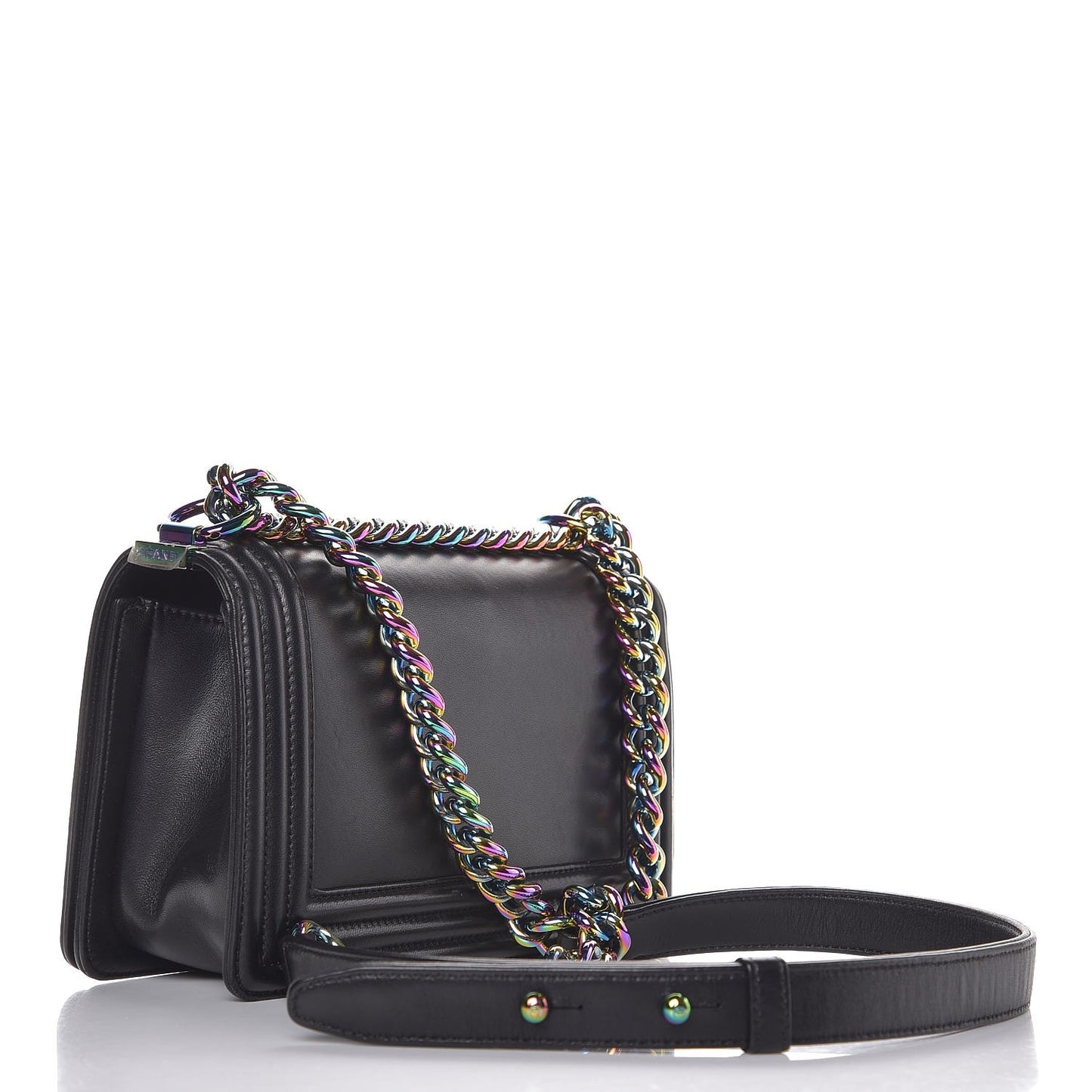 Lambskin LED Iridescent Metal Small Boy Flap Black Multicolor