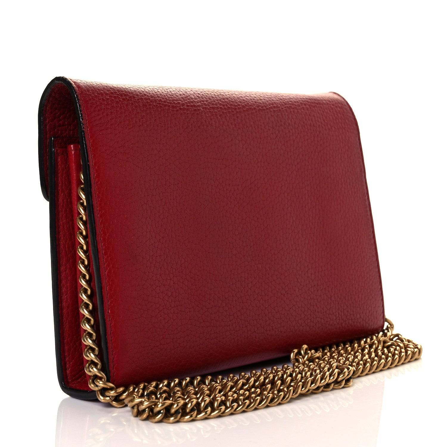 Gucci Calfskin GG Marmont Chain Wallet Vulcanic Red 3 of 8