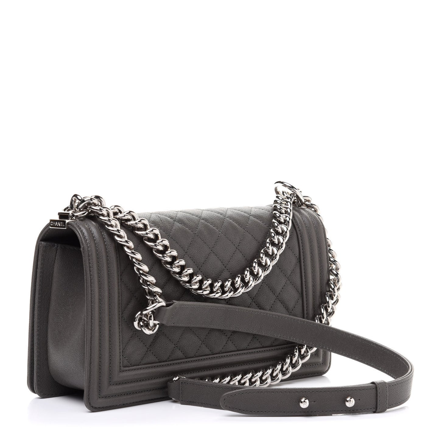 Caviar Quilted Medium Boy Flap Grey