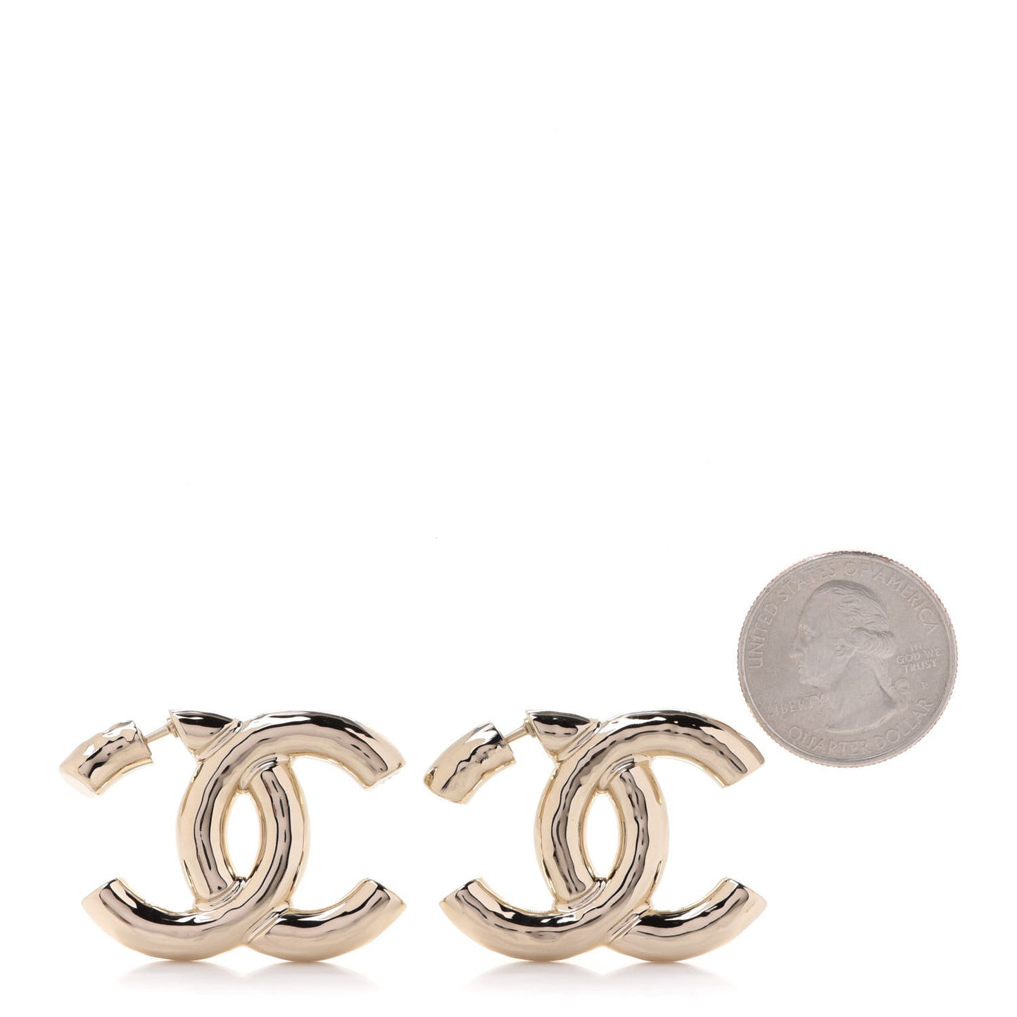 Metal Large CC Earrings Light Gold