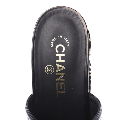 Chanel Crumpled Calfskin Camellia Wedge Mules 39 Black 6 of 9