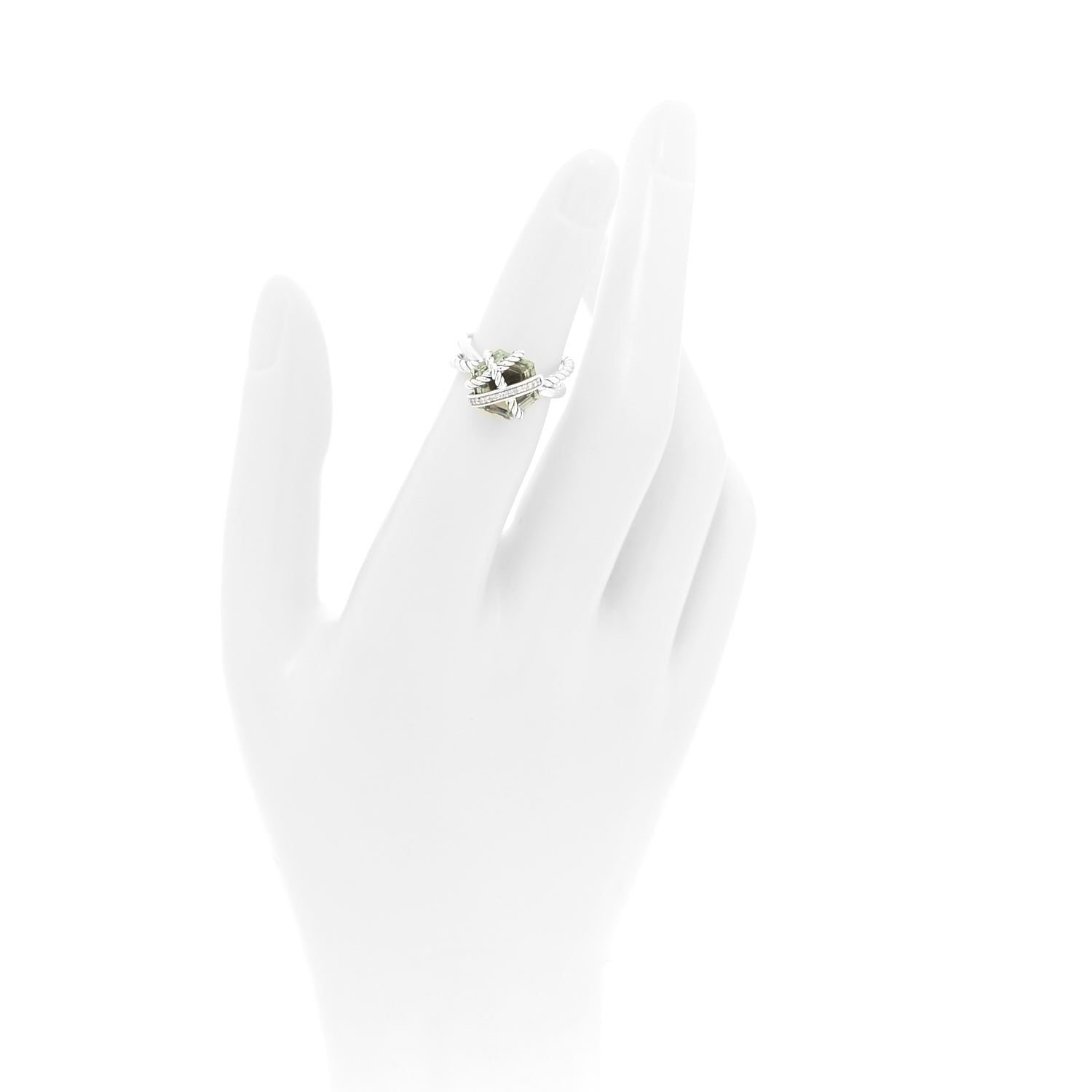 David Yurman Sterling Silver Diamond Prasiolite 10mm Cable Wrap Ring 48 4.5 2 of 5