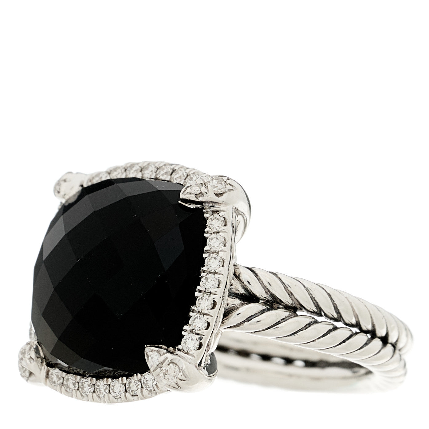 Sterling Silver Diamond Black Onyx 14mm Chatelaine Ring 57 8