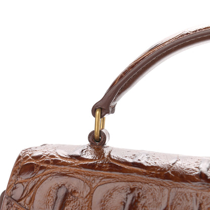Saint Laurent Calfskin Crocodile Embossed Mini Classic Monogram Cassandra Top Handle Brown 13 of 14