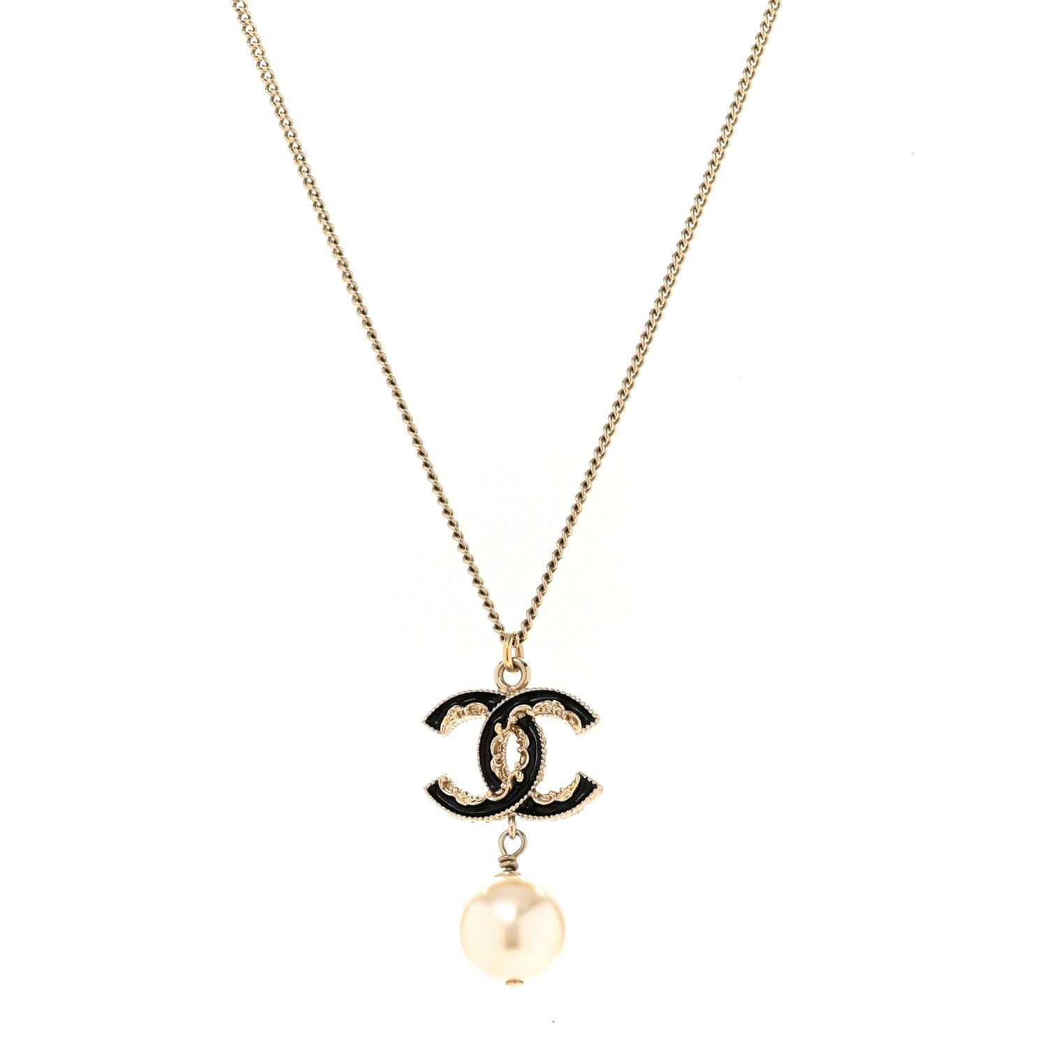 Chanel Enamel Pearl CC Baroque Drop Necklace Black Gold 1 of 5