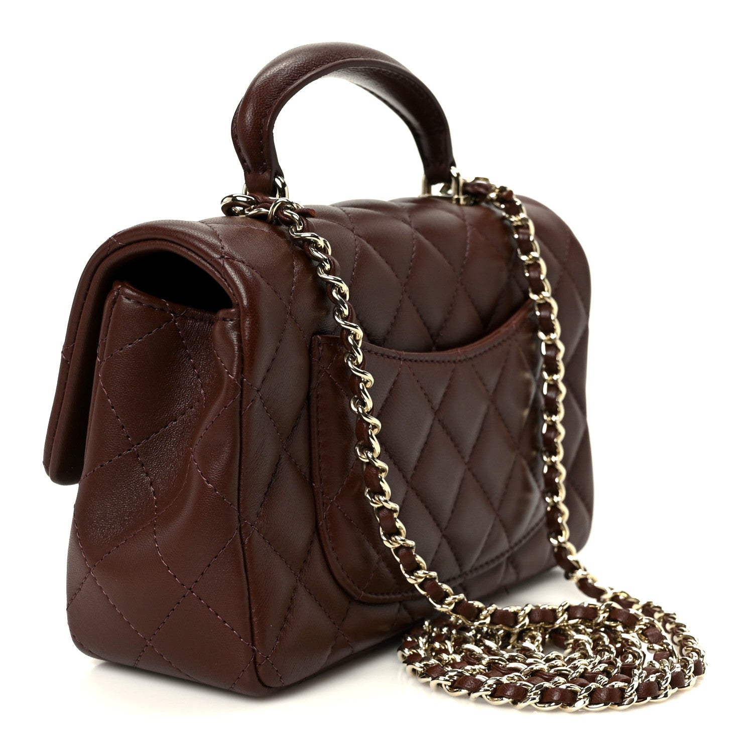 Chanel Lambskin Quilted Mini Top Handle Rectangular Flap Dark