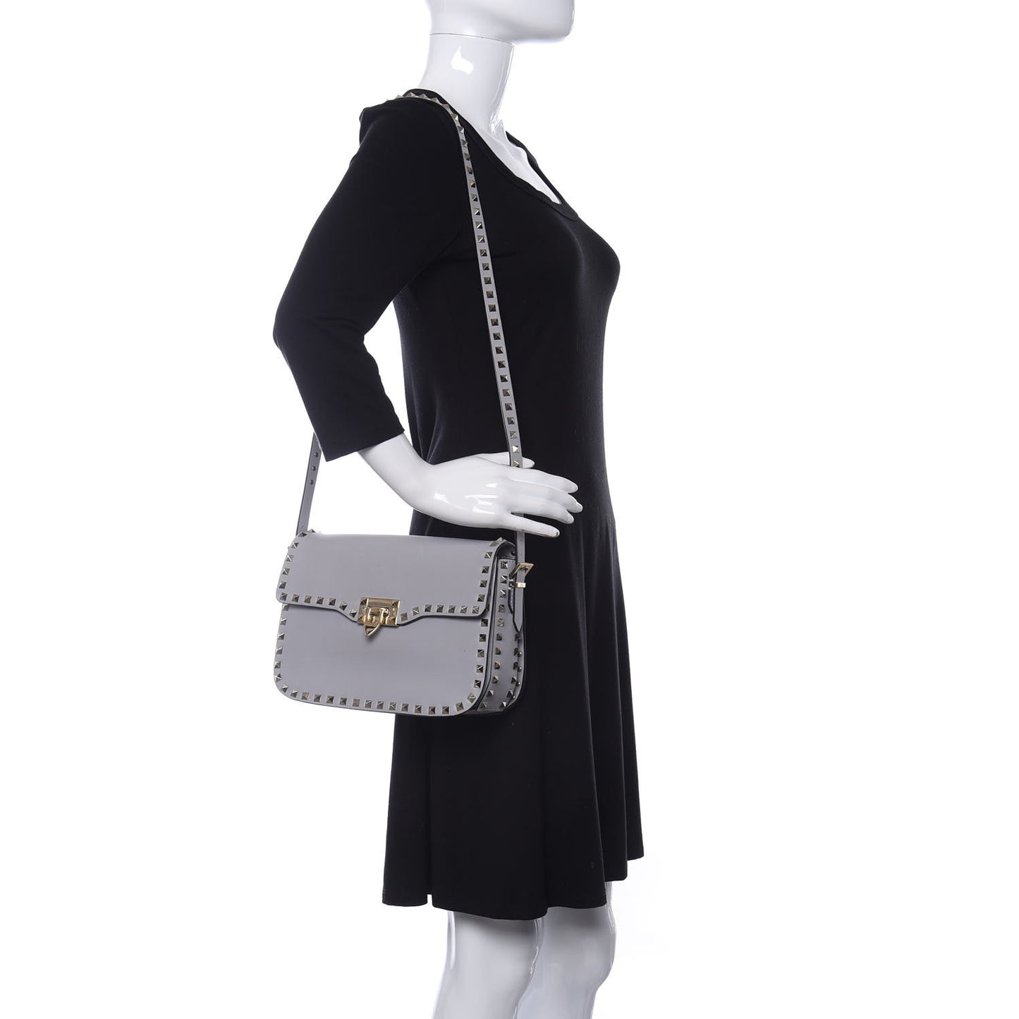 Vitello Medium Rockstud Flap Saddle Bag Pastel Grey