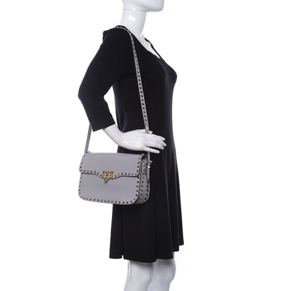 Valentino Garavani Vitello Medium Rockstud Flap Saddle Bag Pastel Grey 2 of 9