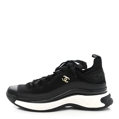 Chanel Velvet Calfskin Mixed Fibers CC Sneakers 38 Black 1 of 9